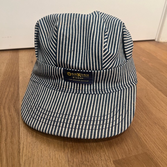 Vintage OshKosh B'Gosh Blue Denim Snapback Train Conductor Hat Made in USA - Picture 1 of 7